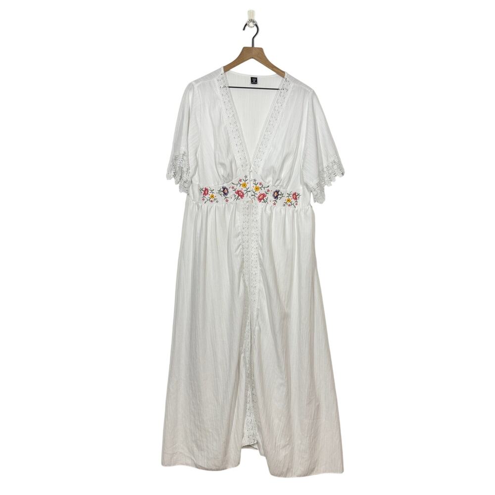 SHEIN Duster Maxi Dress Womens Size XXL White Floral Embroidered Boho Cover Up - Picture 2 of 12